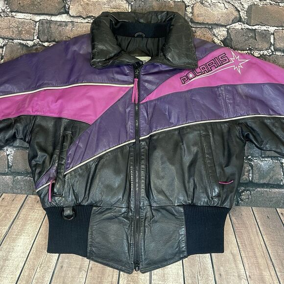 Vintage 80s/90s Polaris Women’s Leather Snowmobile Jacket RARE Size Large - Picture 7 of 16